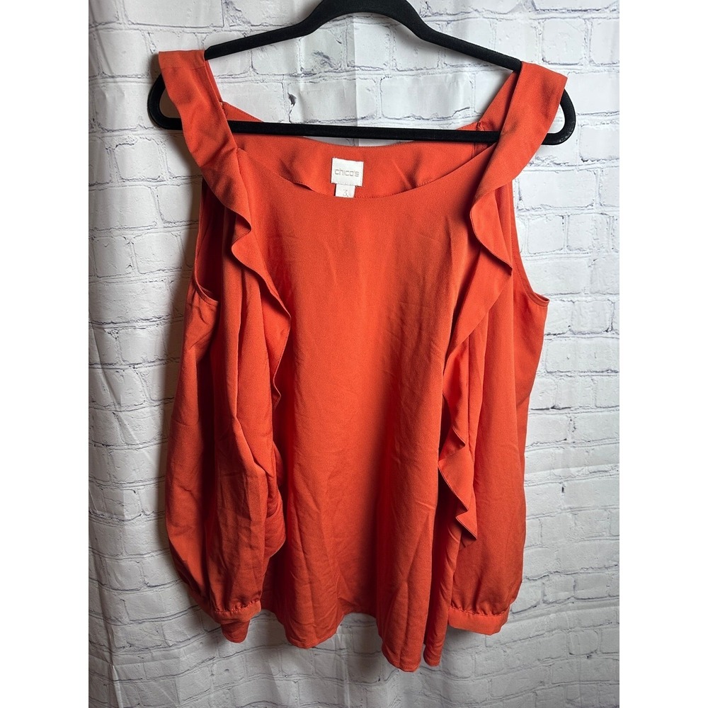 Chico's Ruffle Tank Top Sleeveless Blouse Orange Party Casual Size 3